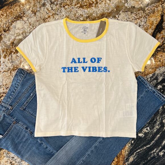 NWT J. Crew White/Ivory W/"All of the Vibes" Graphic T-Shirt - Picture 2 of 8